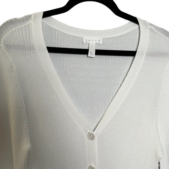 NWT Leith Women Size Large White Ribbed Knit 3 Button Deep V Pullover Sweater - Picture 5 of 8